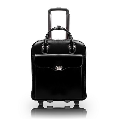 MELROSE | 15" Black Leather Vertical Detachable-Wheeled Laptop Case | McKleinUSA