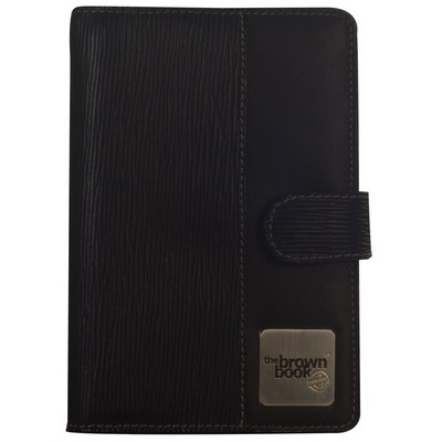 The Brown Book MI Series - Black Genuine Leather Planner with Magnetic Tab Closure (7.75"x5.25")