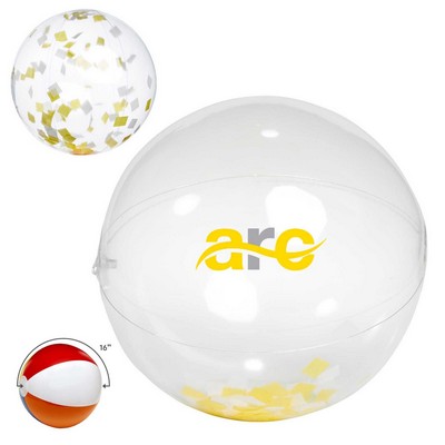 16" Yellow & White Confetti Filled Round Clear Beach Ball