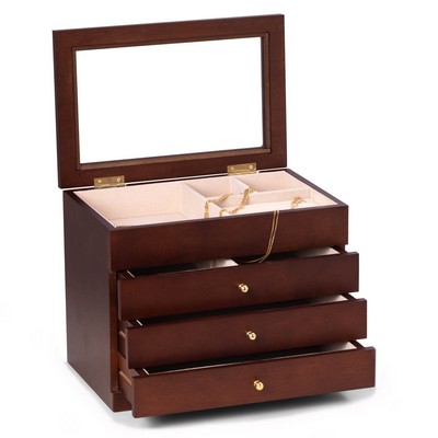 Rosewood jewelry box with glass viewing top