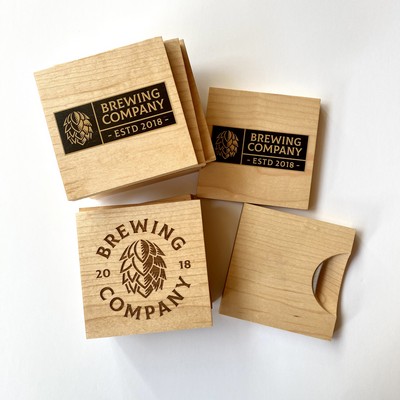 3.5" x 3.5" Square Wood Bottle Opener Coaster