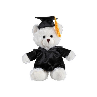 soft plush Cream Curly Sitting Bear with graduation cap &gown