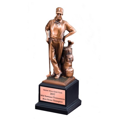 11" Bronze Electroplated Male Golfer Trophy