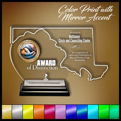 12" Maryland Clear Acrylic Award with Color Print and Mirror Accent