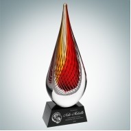 Art Glass Red Orange Narrow Teardrop Award w/Black Base