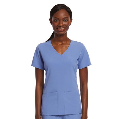 Maevn Matrix Impulse Women's Knit Panel Mock Wrap Scrub Top