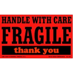 Handle With Care Fragile Matte Paper Labels - 3" x 5"