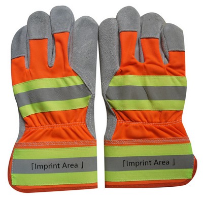 Hi-Vis Split Leather Gloves w/ Safety Cuff