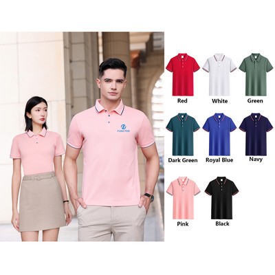 Unisex Regular-fit Short-Sleeve Combed Cotton Lapel Polo Shirt