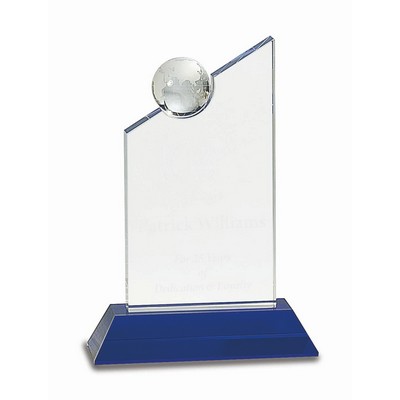 8 1/4" Clear Crystal with Inset Crystal Globe and Blue Base