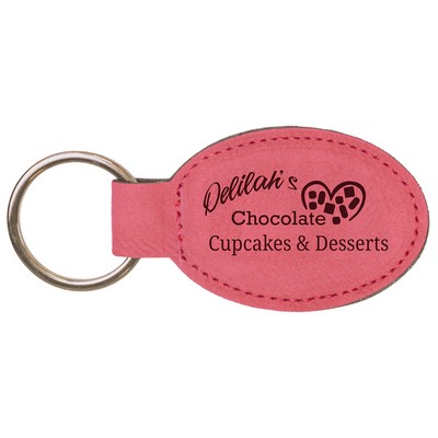 Pink Oval Keychain with Soft Edges, Laserable Leatherette, 3" x 1-3/4"