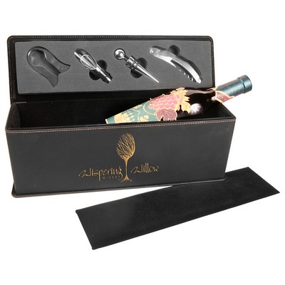 Laserable Black-Gold Leatherette Single Wine Box with Tools