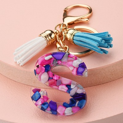 Letter Acrylic Initial Glitter Keychain Charms