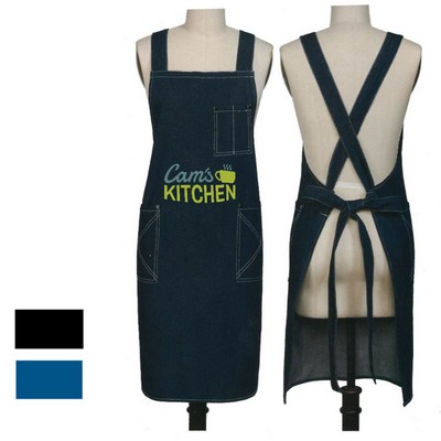 Cotton Denim Kitchen Aprons w/ Cross Strap & 3 pockets