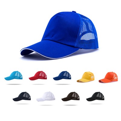 Stock Poly Cotton 5 Panel Mesh Back Cap w/Velcro Back Fastener