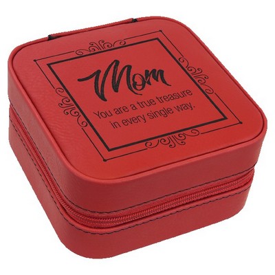 Faux Leather Travel Jewelry Box, Red, 4x4"