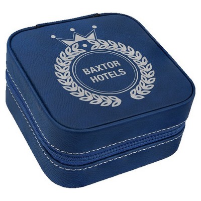 Faux Leather Travel Jewelry Box, Blue, 4x4"