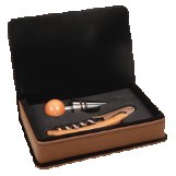 Dark Brown Leatherette 2-Piece Wine Tool Set