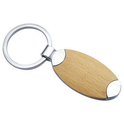 Oval Wood Keychain w/ Metal Frame