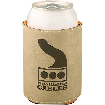 3 3/4" Light Brown Laserable Leatherette Beverage Holder