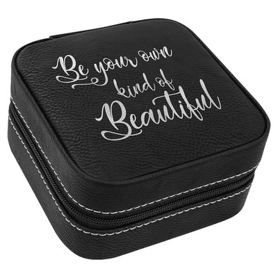 4" X 4" Black/Silver Laserable Leatherette Travel Jewelry Box