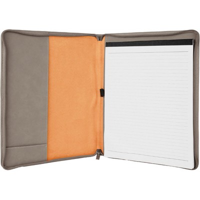 9 1/2" x 12" Gray with Zipper Laserable Leatherette Portfolio with Notepad