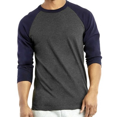 Men's 3/4 Sleeve Baseball T-Shirt - Medium, Navy/Charcoal (Case of 20)