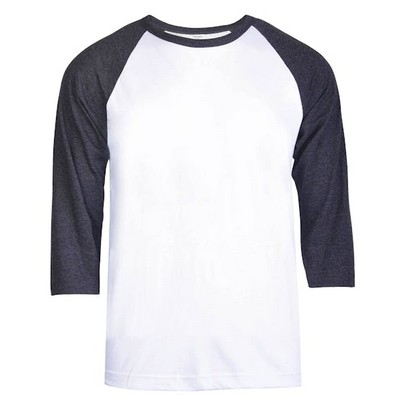 Men's 3/4 Sleeve Baseball T-Shirt - Medium, Charcoal/White (Case of 20