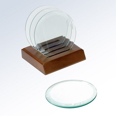 Circle Glass Coaster Set With Walnut Base