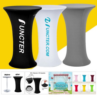 35 x 43 Inch Spandex Cocktail Table Cover, Custom Printed Table Cover With Round Plate