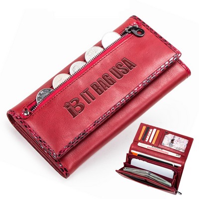 Genuine Leather fold Covered crocodile Waterproof Wallet Red