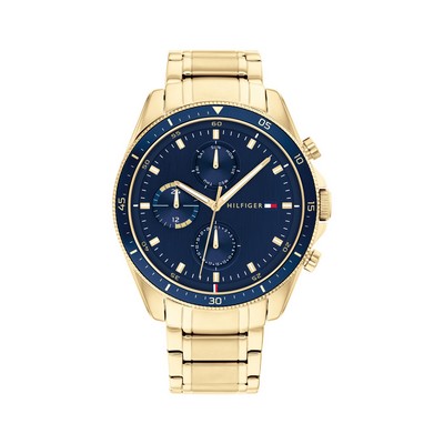 Tommy Hilfiger® Gent's Ionic Gold Plated Steel Watch w/Navy Blue Dial