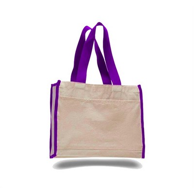 Canvas Gusset Tote Bag with Color Handles