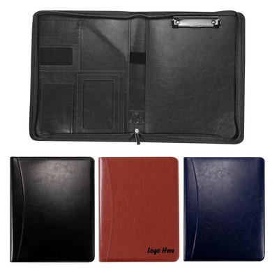 A4 Zipper Business Portfolio PU Leather Organizer Document Folder