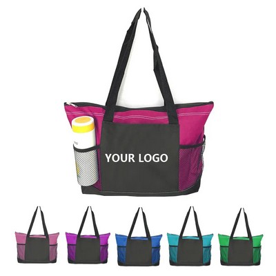 Large Capacity Shopping Woman Tote Bag with Mesh Pockets