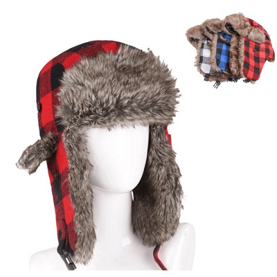 Lumberjack Plaid Aviator Trapper Hat Trooper Ear Flaps