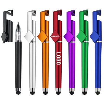 3-in-1 ABS Multifunction Soft Touch QR Code Ballpoint Pen w/Stylus & Phone Stand & Removable Cap