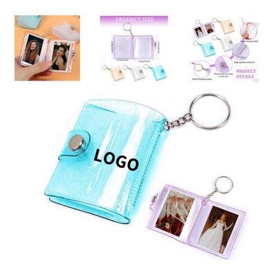 2 Inch Small Card Case Transparent Photo Holder with Keychain and 20 Pockets