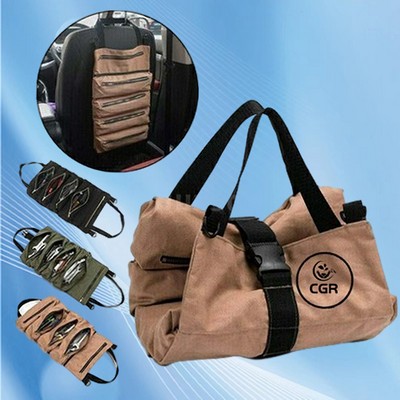 Heavy Duty Canvas Small Tool Roll Up Tool Bag With Detachable Pouches