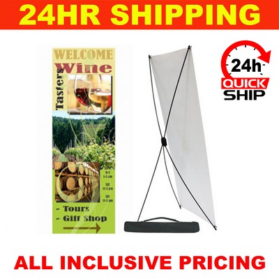 24HR quickship- Large X-Stand w/ 13 Oz. Economy Vinyl Banner & Stand. Full Color. 32x79