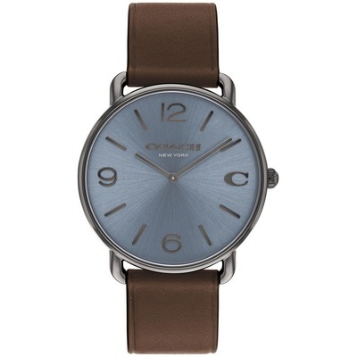 Coach® Gentleman's Gray Ip Case Watch w/Mahogany Brown Leather Strap