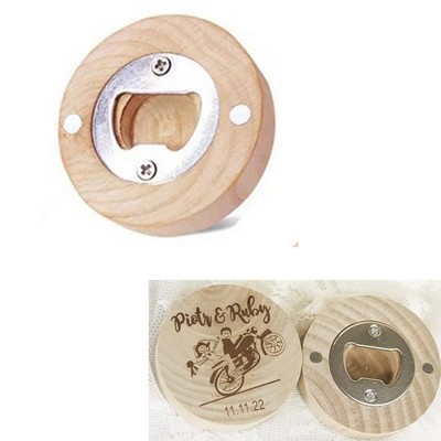 Round Wooden Beer Bottle Opener with Magnet