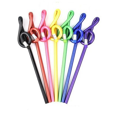 Music Themed Colourful Treble Clef Shape Bent Pencils