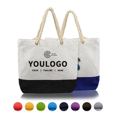 MOQ50 Pure Cotton Hemp Cord Handle Canvas Bag