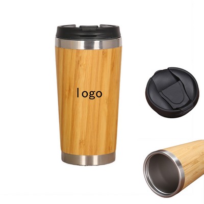 15oz Leakproof Stainless Steel Bamboo Travel Mug