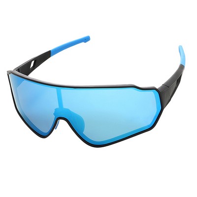 Goggle Sunglasses - Blue Mirror Lenses - Black and Blue Frames