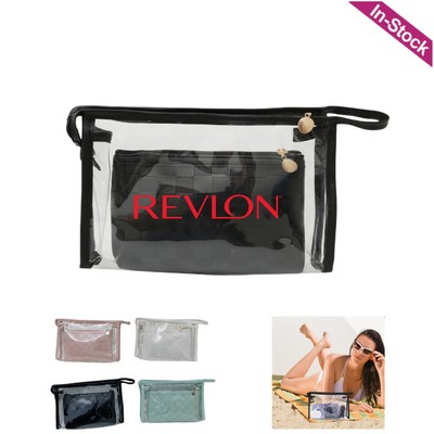 Makeup Bag Set of 2, Clear Makeup Bag Organizer and Small Cosmetic Bag