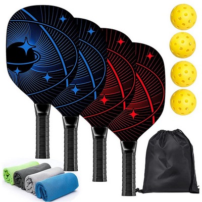 Wooden Pickleball Paddle Set w/ Drawstring Bag