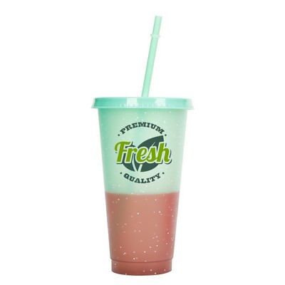 Plastic Color-Changing Cup With Straw