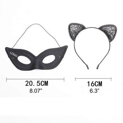 Party Costume Funny Black Cat Masquerade Mask Headband Set